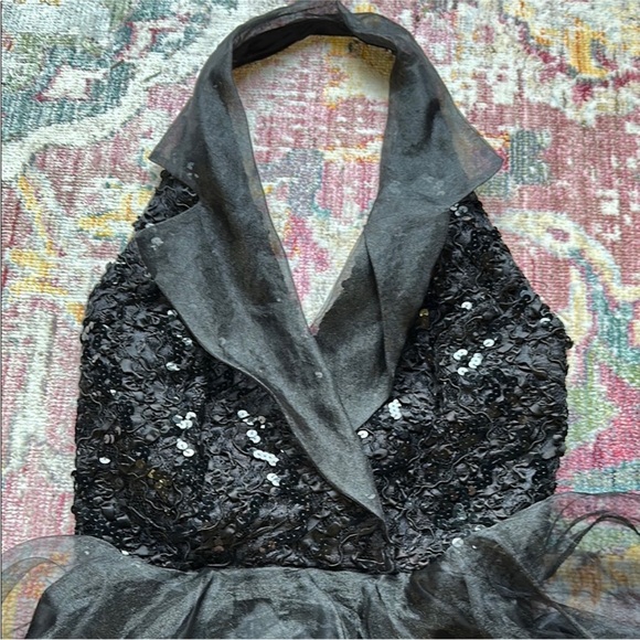 VINTAGE Faviana Halter Cocktail Dress Black Sequin Tulle Size 3/4 USA - Picture 4 of 9